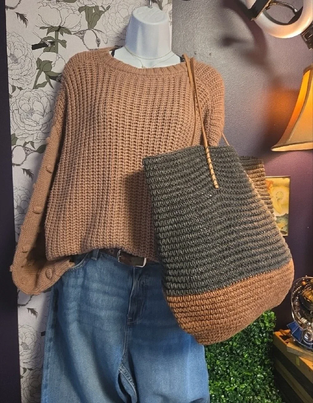 Merona Paper & Leather Two-Tone Woven Tote - Black and Brown with Tan Handles
